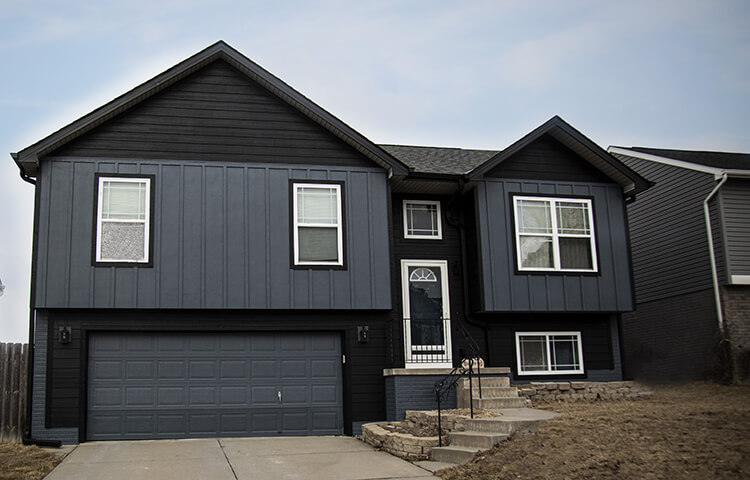 Board and Batten Siding dark blue and black