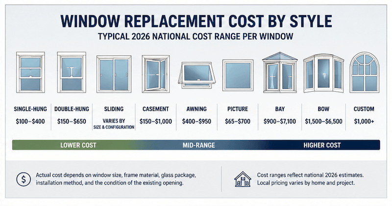 window replacement cost by style comparison